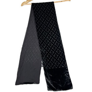 Cejon Burn Out Velvet Scarf Sheer Black Floral Starburst 7.5"x56" Whimsigoth